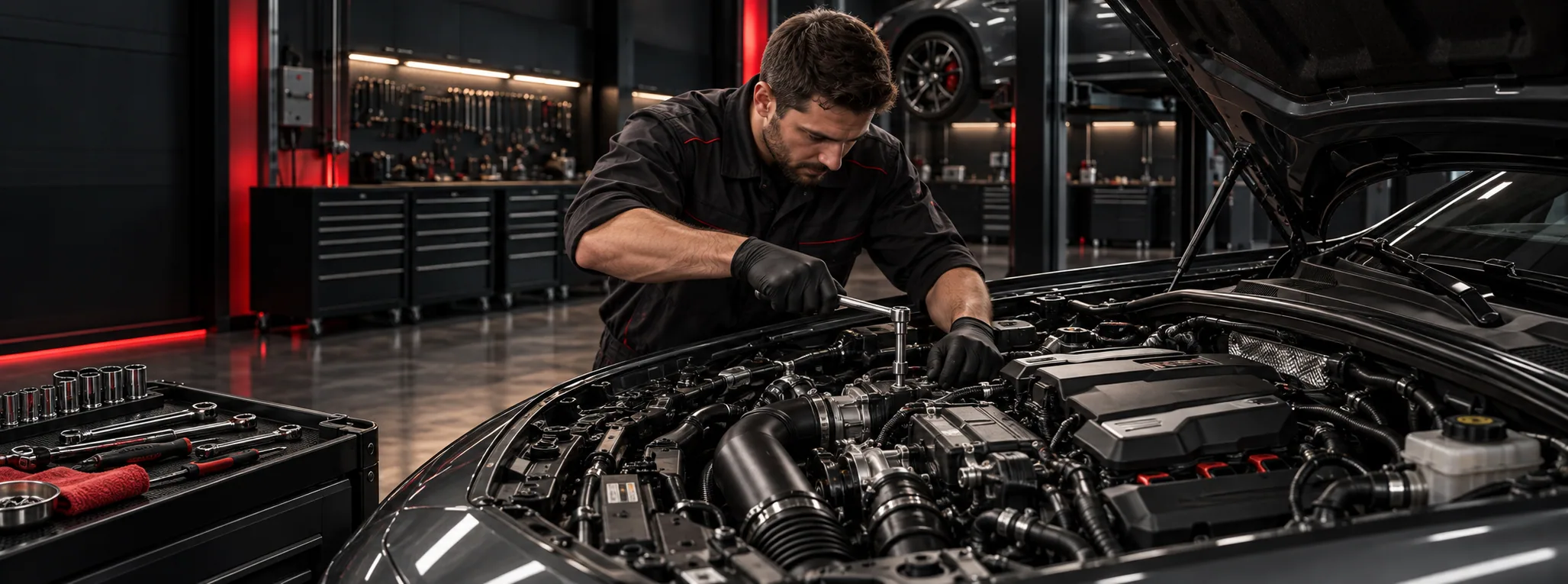 Reparación del motor de un automóvil en el taller